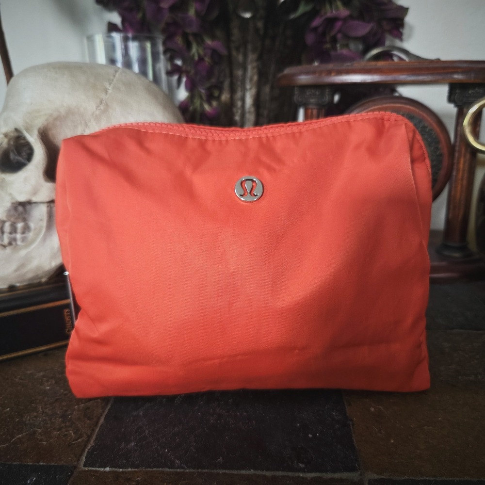 Lululemon Cosmetic Makeup Bag Pouch Orange Nylon Travel Toiletry Case Organizer